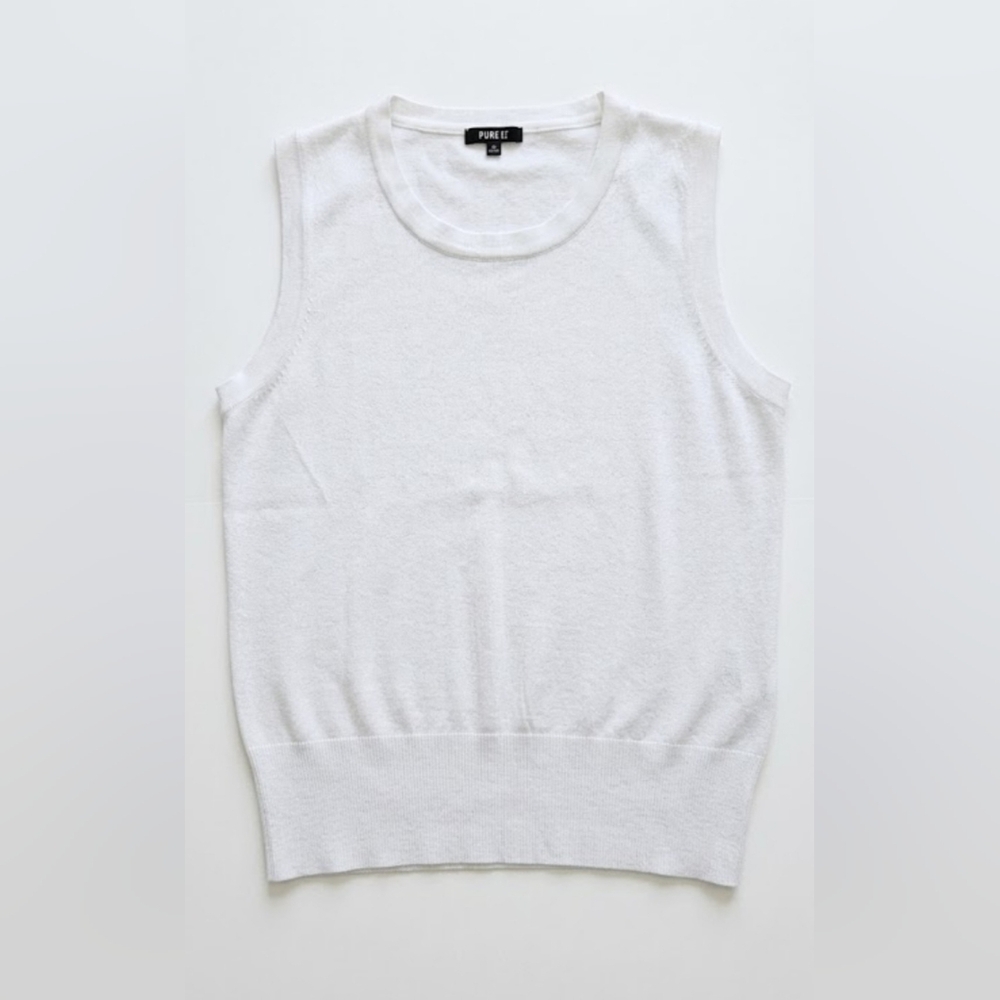 Premise White Sleeveless Knit Top Size L Minimalist Workwear Basic.